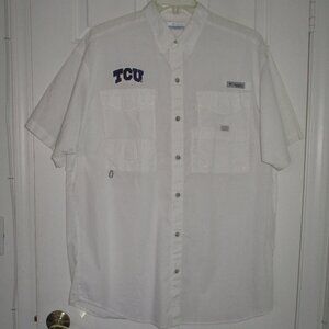 Columbia PFG Mens S/S "T.C.U." White Cotton 4 Pocket Vented Back Fishing Shirt-L